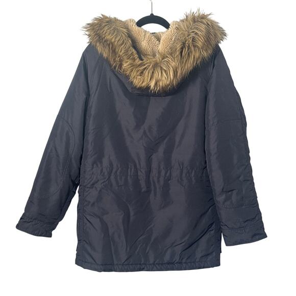 J. Crew Mens Snorkel Parka Jacket Faux Fur Hood Navy Blue Cold Weather Size S - Picture 3 of 16